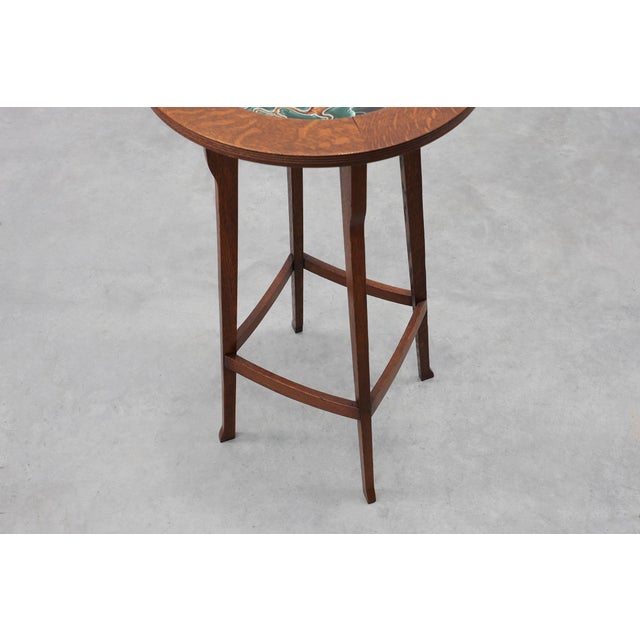 Blue Art Nouveau Side Table with Swan Tile Top, Belgium, 1920 For Sale - Image 8 of 11