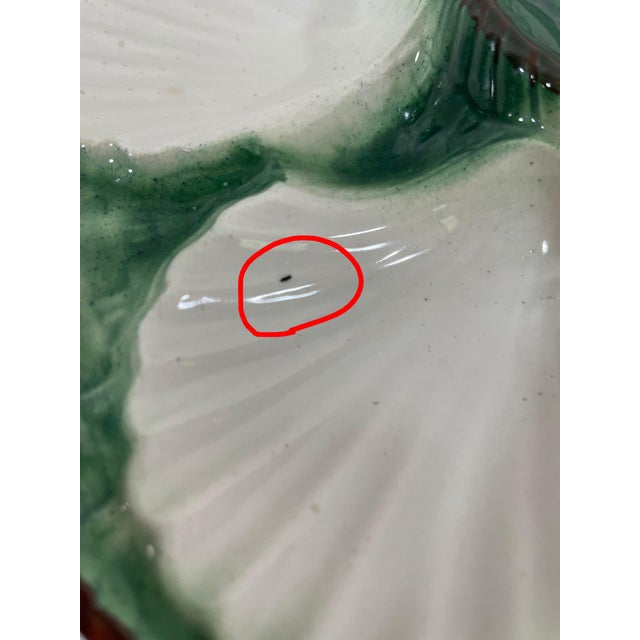 1920s Antique French Longchamp Majolica Green and White Oyster Plate For Sale - Image 12 of 15