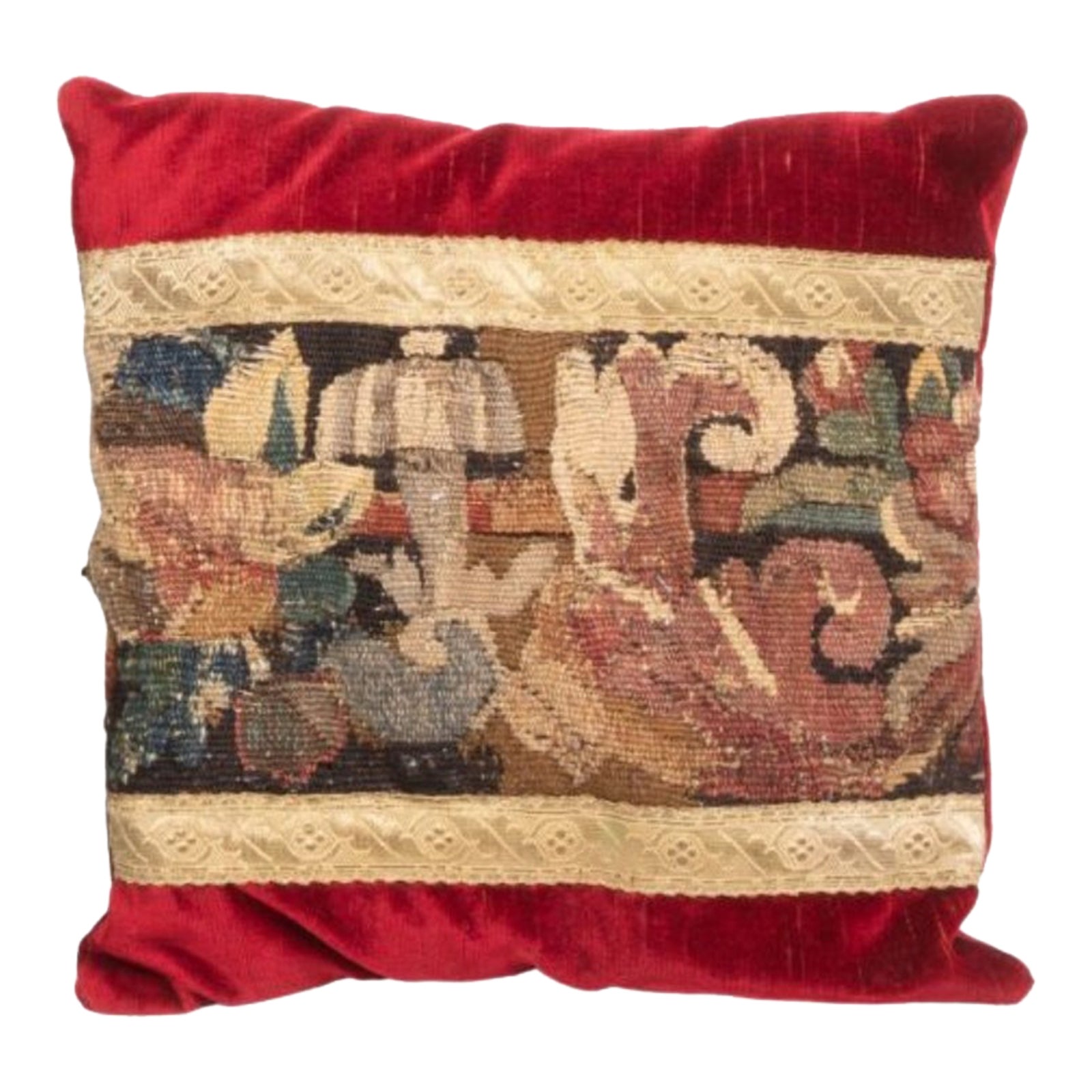 Vintage Red Velvet & Tapestry Pillow Chairish