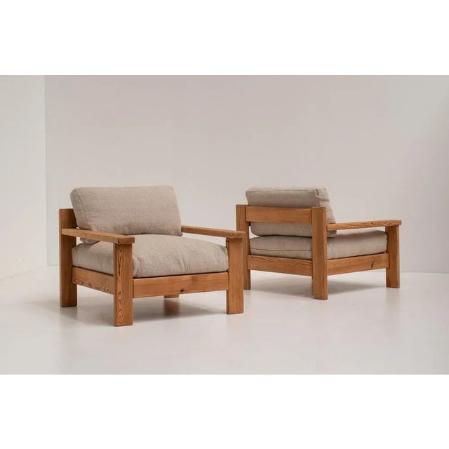 Beige Set of Mid-Century Modern Minimalistic Armchairs in Natural Wood, Italy, 1970s For Sale - Image 8 of 12