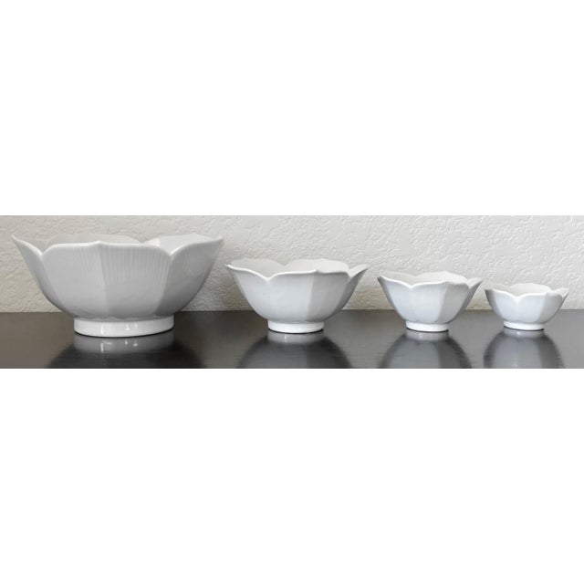 Ceramic Mid 20th-Century Crisp White Porcelain Serveware Nesting Lotus Bowls - 4 Pieces For Sale - Image 7 of 17