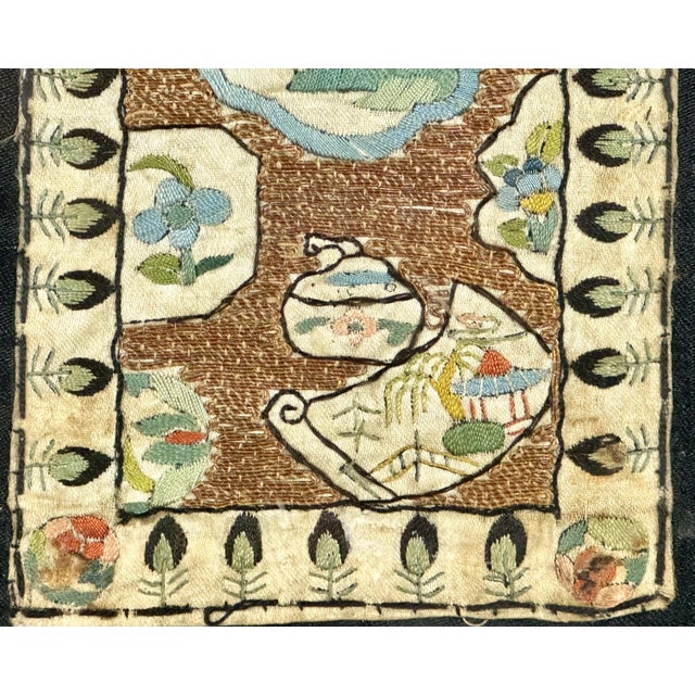 Wood Antique Chinese Silk Embroidery Textile Panel Framed Tray For Sale - Image 7 of 10