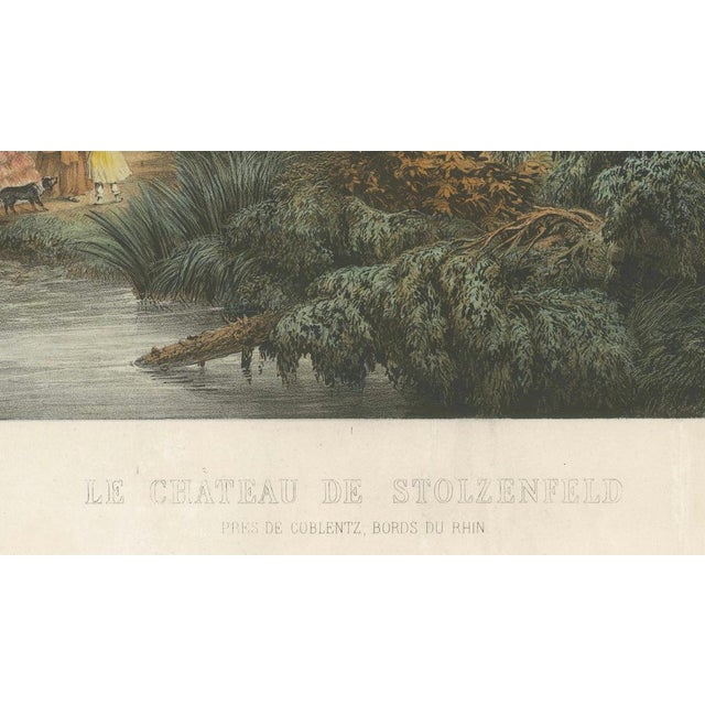 Mid 19th Century The Castle of Stolzenfels on the Rhine, Large Chromolithograph, 1840, Print For Sale - Image 5 of 7
