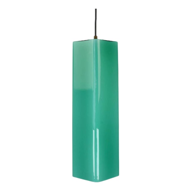 Vintage Large Mid Century Modern Murano Glass Pendant Light Gino Vistosi | Teal Green Rectangular Tube Vintage Retro | Venini Massimo Vignelli 1950s For Sale