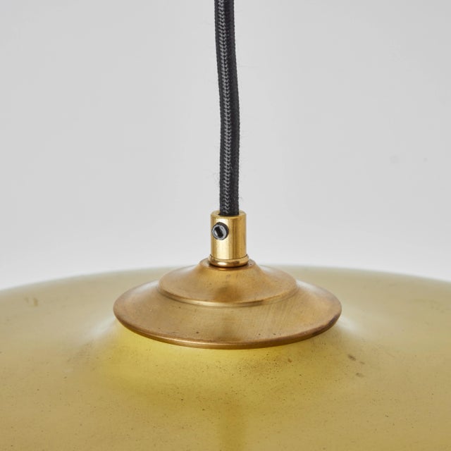 1960s Stilux Milano Yellow Painted Metal & Opaline Globe Glass Pendant Lamp For Sale In Los Angeles - Image 6 of 11