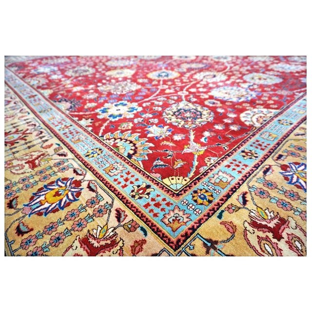 Textile Antique Persian Tabriz Pahlavi Wool 10X13 Red, Ivory & Gold Handmade Area Rug #1142546 For Sale - Image 7 of 9