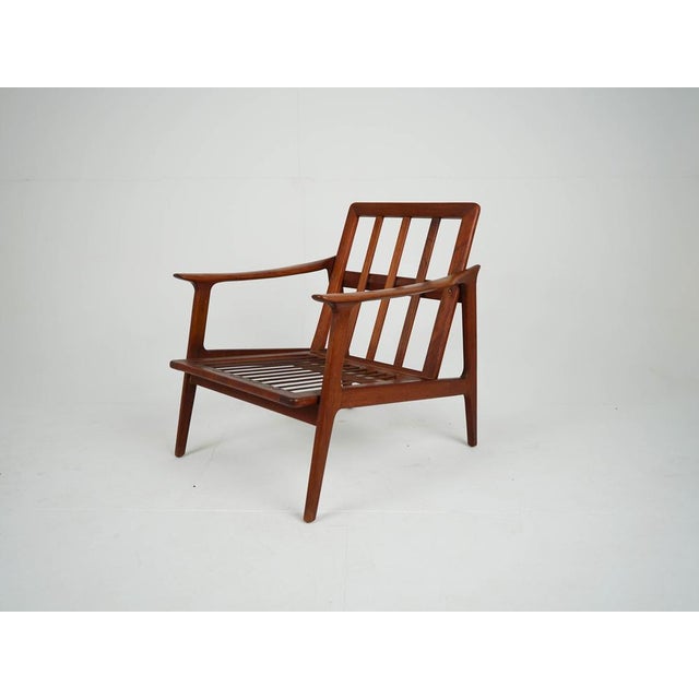 Vintage Teak and Green Velvet Fabric Armchair, 1960s For Sale - Image 6 of 10