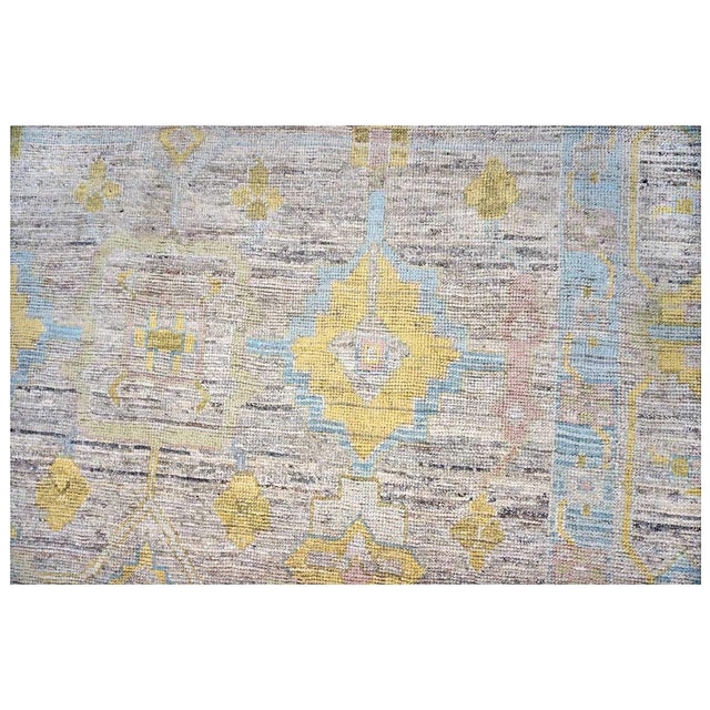 Textile 21st Century Turkish Oushak Wool 9x12 Slate, Yellow & Blue Handmade Area Rug #1144098 For Sale - Image 7 of 10