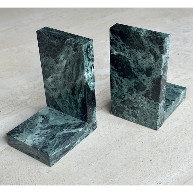 Contemporary Vintage Green Marble Bookends - Pair For Sale - Image 3 of 7