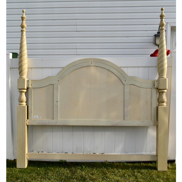 Italian Vintage Wood King Headboard Venetian Poster Carved Cream Off White Provincial For Sale - Image 3 of 13