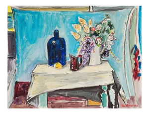 'Still Life With a Blue Bottle' by Karl Larsen, 1968; Charlottenborg, Paris Salon D'Automne, Benezit