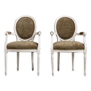 Pair of Louis XVI Upholstered Armchairs, Neoclassical Style, France, 20th Century For Sale
