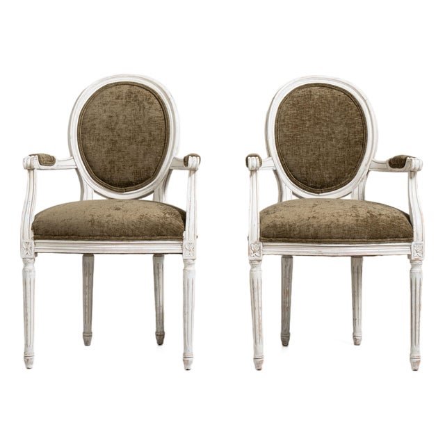 Pair of Louis XVI Upholstered Armchairs, Neoclassical Style, France, 20th Century For Sale