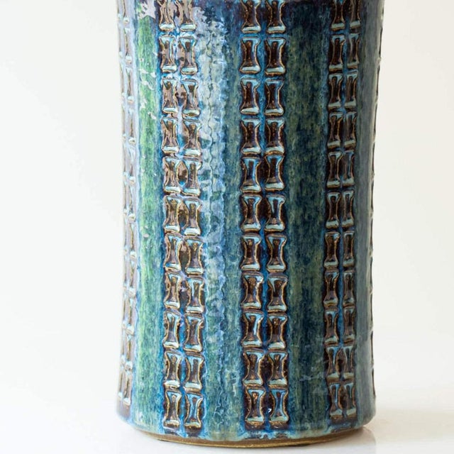 Blue Brown Ceramic Table Lamp with Silk Lamp Shades attributed to R. Houben, 1970 For Sale - Image 15 of 17