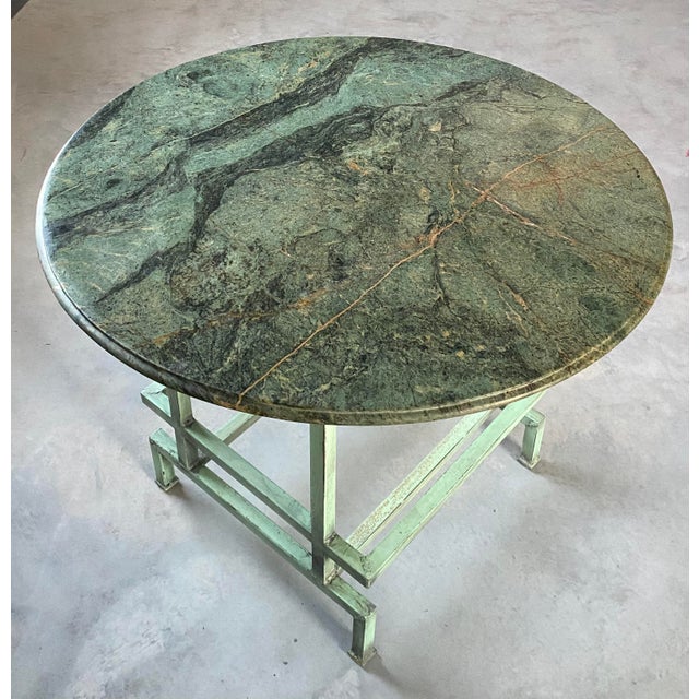 Green Marble Postmodern Center Table With Teal Steel Base For Sale - Image 13 of 15