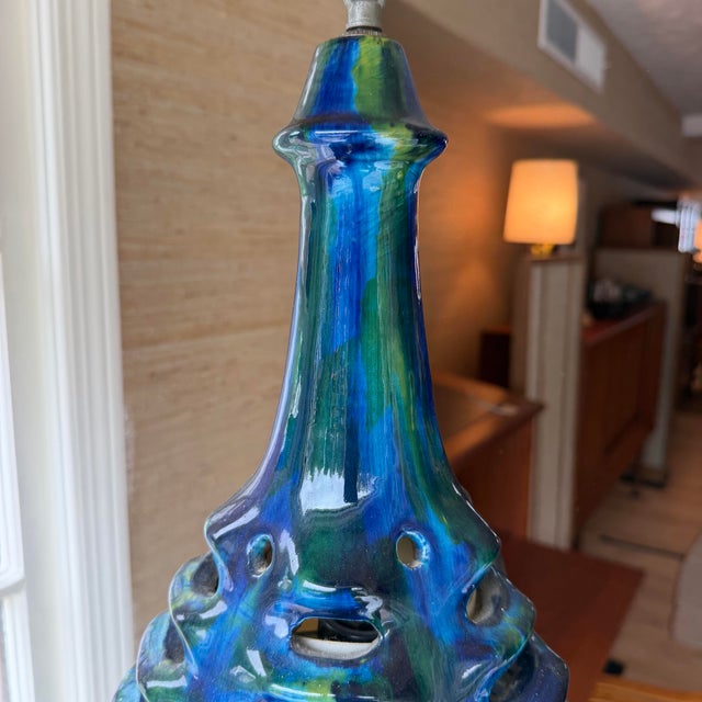 Ceramic Mid 20th Century Mid Century Modern Glazed Ceramic Swag Light Lantern Brutalist Style For Sale - Image 7 of 9