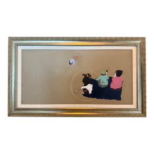 Abstract Beach Scene, Framed Oil on Canvas
