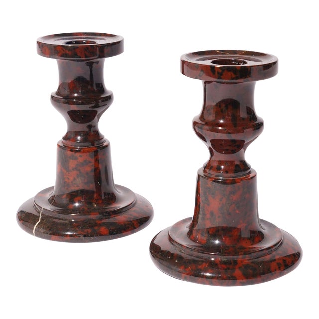 Pair of English Turned Serpentine Candlesticks, C. 1835 For Sale