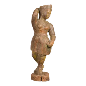 Antique Indian Sheesham Wood Temple Sculpture Depicting a Woman Wearing a Tunic