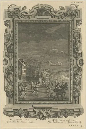 Scheuchzer, Ice Skating Scene to Illustrate Psalm 147, 1731, Print