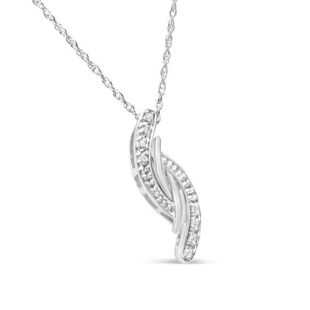 Contemporary .925 Sterling Silver Diamond Accent Bypass Curve 18" Pendant Necklace (I-J Color, I3 Clarity) For Sale - Image 3 of 5