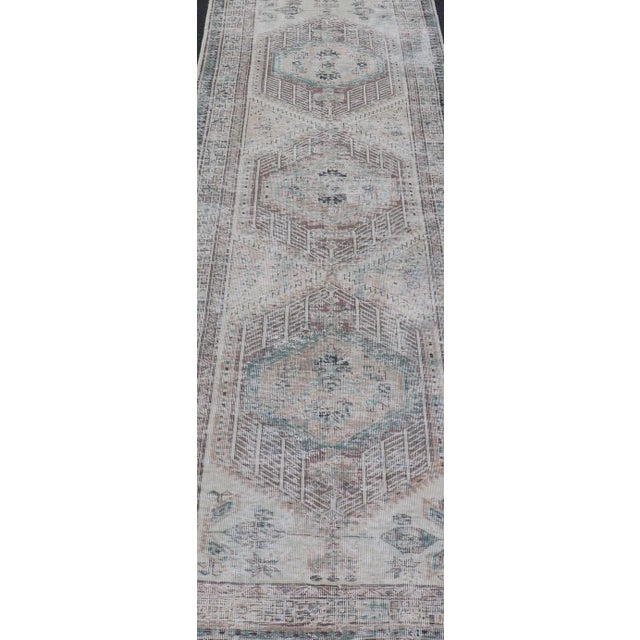 Mid 20th Century Vintage Persian Heriz Distressed Rug With Muted Colors & Medallion Design For Sale - Image 5 of 12
