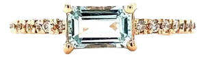 0.72 Ct Aquamarine, Diamond, 14 Karat Rose Gold Band