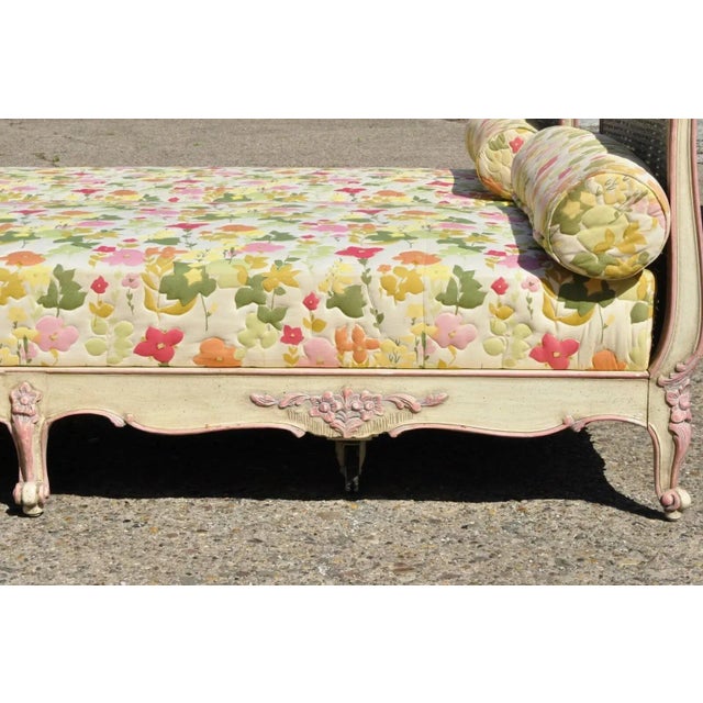 Early 20th Century Vintage French Louis XV Style Pink & Cream Painted Cane Bed Daybeds - a Pair For Sale - Image 11 of 12