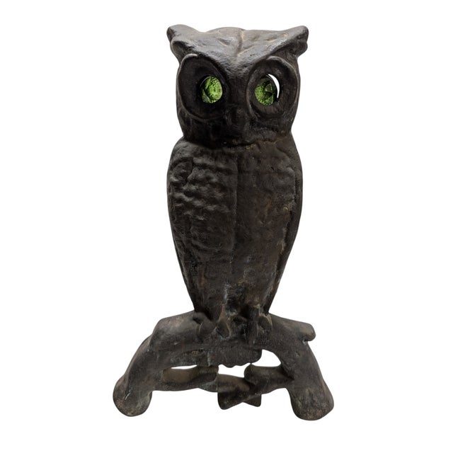 Traditional Antique Owl Cast Iron Fireplace Andirons For Sale - Image 3 of 4