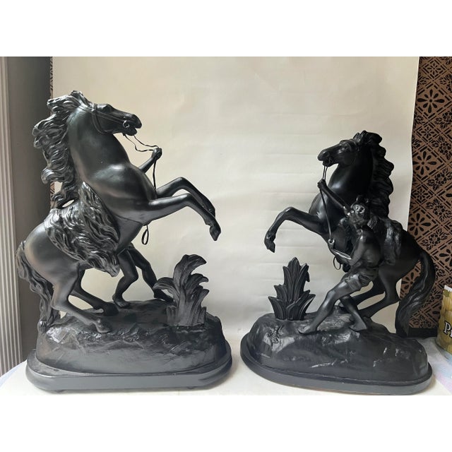 Pair of Vintage Figural Statue of Man & Rearing Horse For Sale - Image 4 of 13