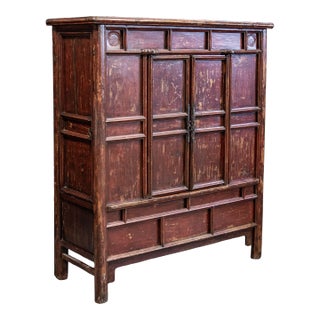 Antique Chinese Red Lacquer 2 Door Wine Cabinet For Sale