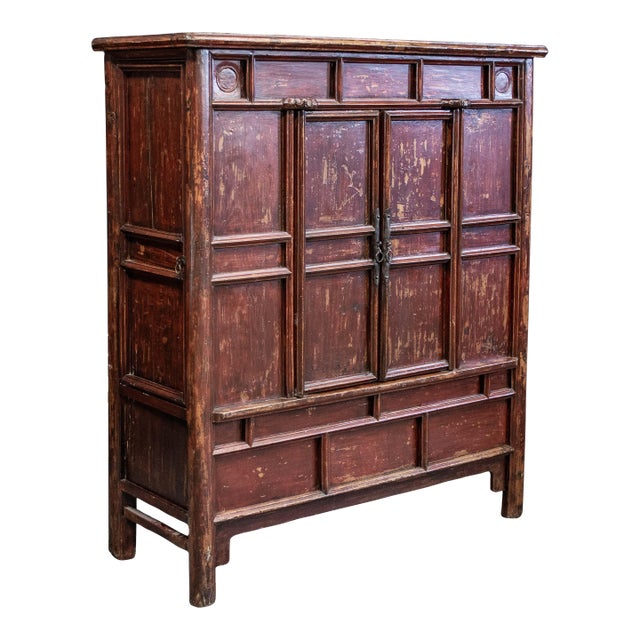 Antique Chinese Red Lacquer 2 Door Wine Cabinet For Sale