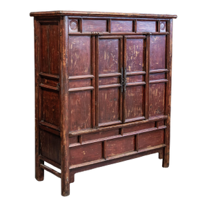 Antique Chinese Red Lacquer 2 Door Wine Cabinet