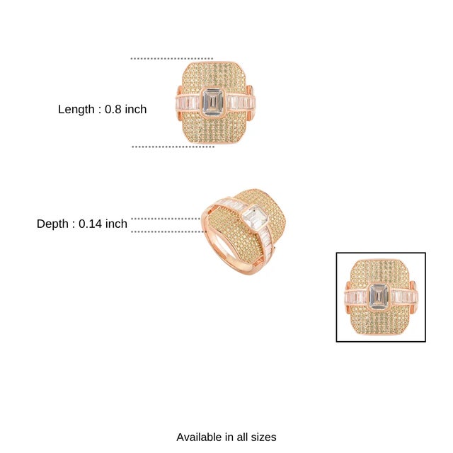 Rose Gold Plated Art Deco Ring With Emerald Cut & Baguette Cubic Zirconia - Size 7 For Sale - Image 9 of 10