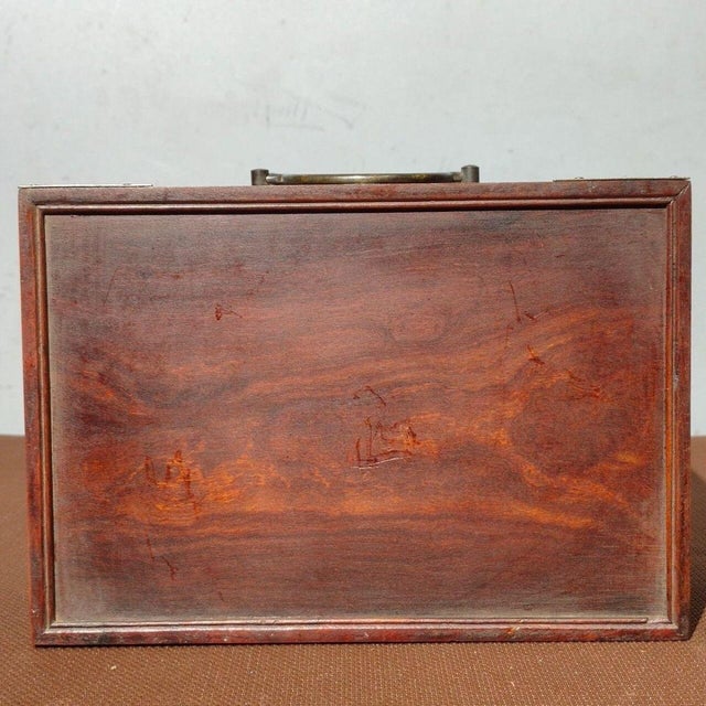 Wood Vintage Chinese Huali Rosewood 7-Drawer Jewelry Chest With Brass Mounts For Sale - Image 7 of 9