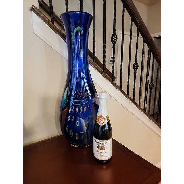 Mid 20th Century Stunning 25" Murano Cobalt Blue Millefiori Vase Hand-Blown Statement Piece For Sale - Image 12 of 12