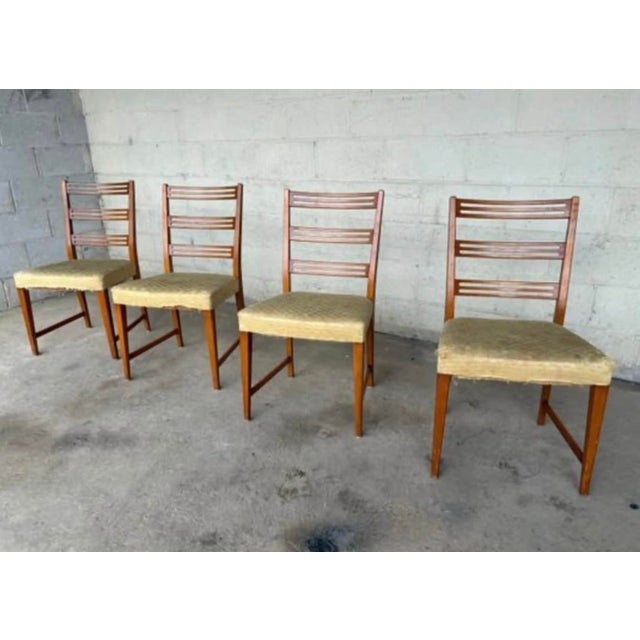 Set of 4 Vintage Ladder Back Teak Wooden Dining Kitchen Chairs Mid-Century Modern Sweden 1960’s For Sale In Philadelphia - Image 6 of 8