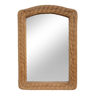 Vintage Boho Arched Wicker Rattan Mirror For Sale