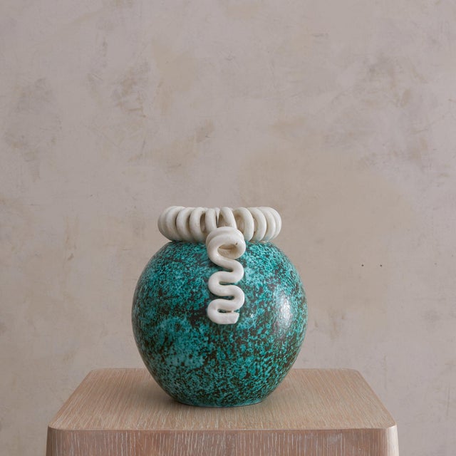 1940s French Turquoise Ceramic Vase by Gustave Asch, 1940s For Sale - Image 5 of 18
