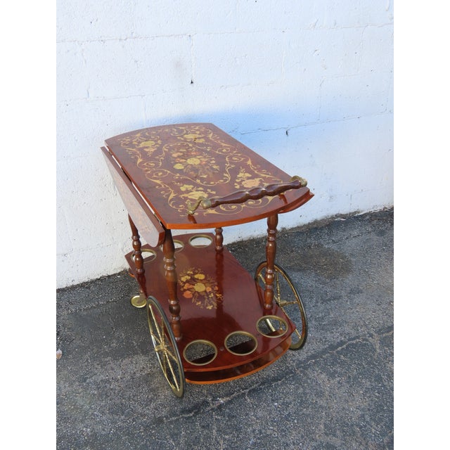 French Inlay Drop Leaf Bar Server Tea Coffee Cart 6339 For Sale - Image 17 of 18