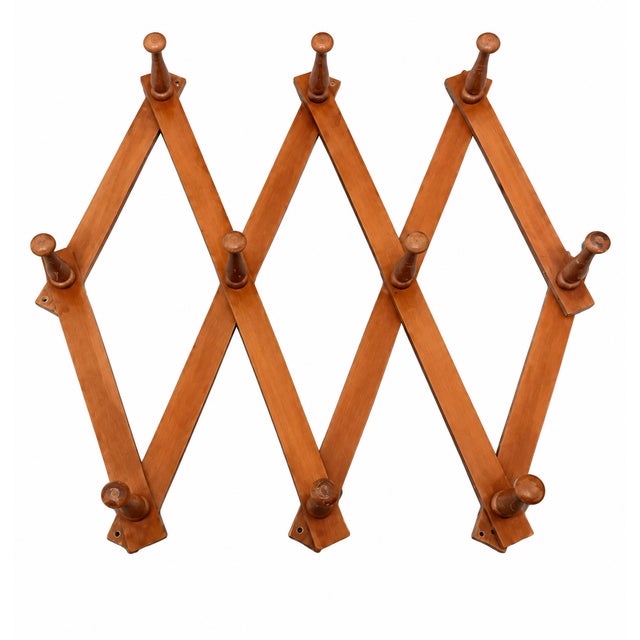 1960s Mid-Century Modern Yugoslavian Beech Wood Expandable Wall Coat & Hat Rack, 10 Pegs For Sale - Image 9 of 9