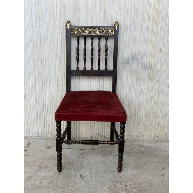 19th Set of Six Spanish Chairs With Bronze Details and Red Velvet Upholstery For Sale - Image 10 of 11