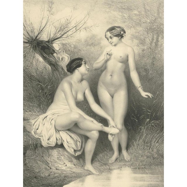 Paper After Chassériau, Les Sylphides, Nudes at the Water's Edge, Lithograph, 1840 For Sale - Image 7 of 9