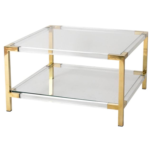 Large Italian Square Coffee Table in Brass and Acrylic from Hollis Jones, 1970s For Sale - Image 12 of 12