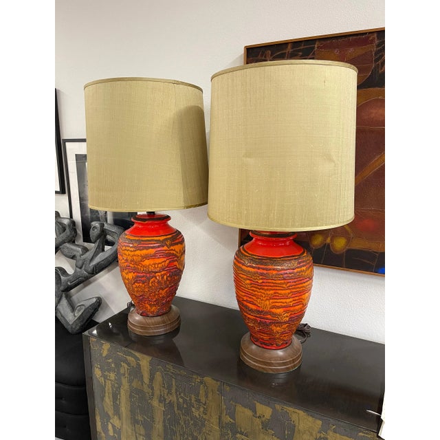 Lava Glaze Ceramic Lamps - A Pair For Sale - Image 10 of 13