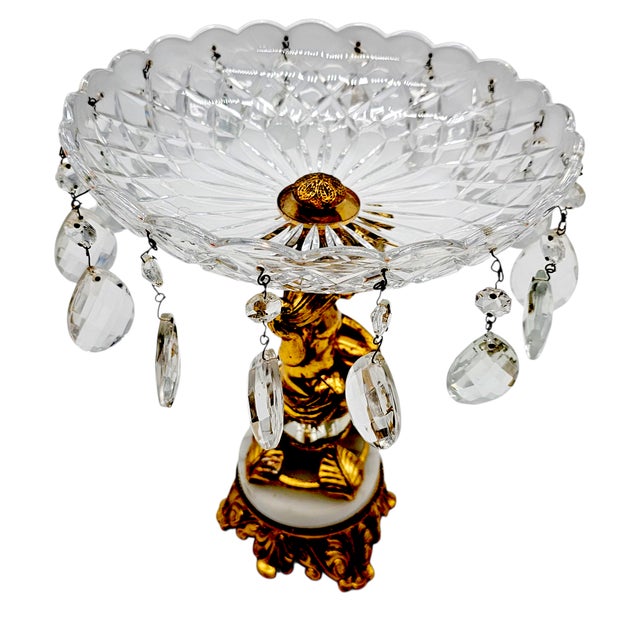 Hollywood Regency Gilt Cherub Centerpiece Bowl With Hanging Crystal Drops and Ornate Footed Base For Sale In San Francisco - Image 6 of 11