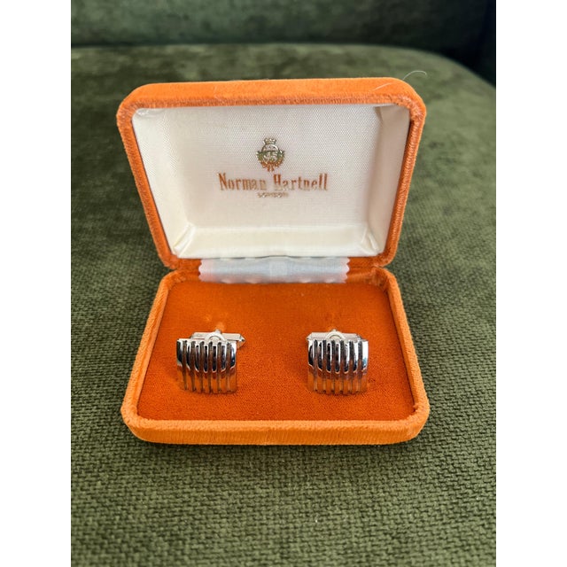 Sir Norman Hartnell Vintage Silver Plated Cufflinks In Original Velvet Case For Sale - Image 13 of 18
