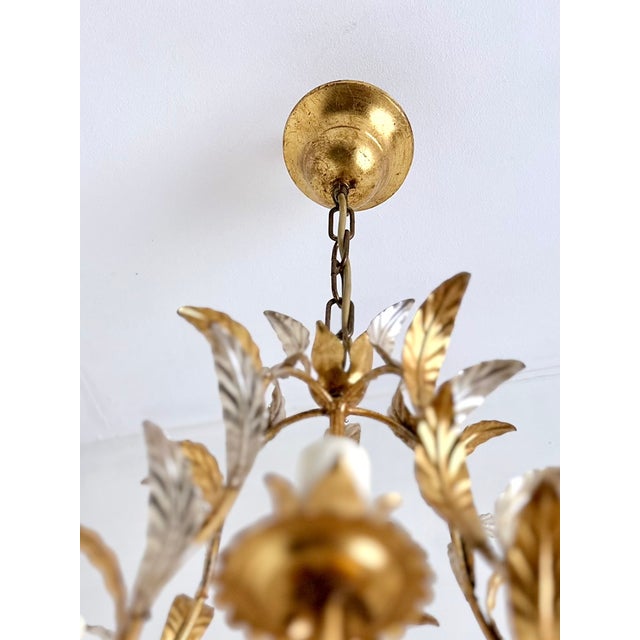 French Gilt and Silvered Tole Leaf 5-Light Chandelier, 1960s For Sale - Image 12 of 16