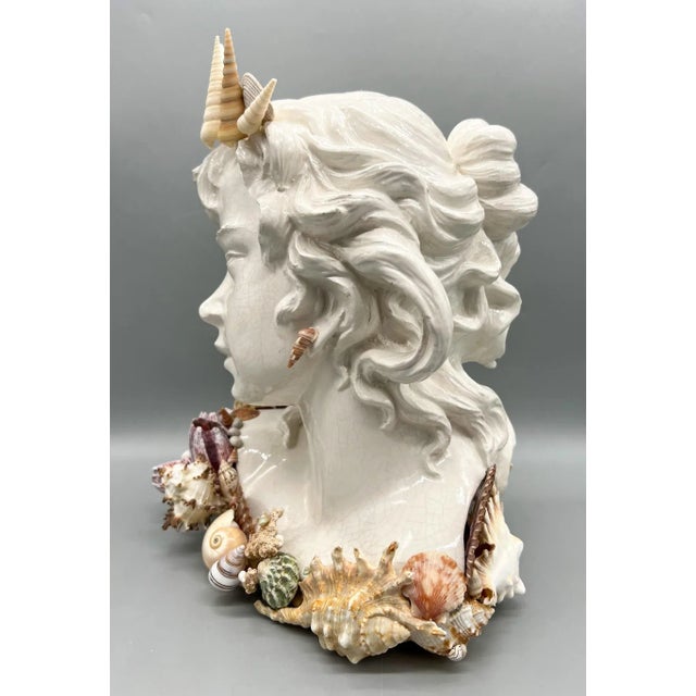 Late 20th Century Vintage Nautical Seashell Shell Encrusted Ceramic Bust Sea Princess Woman For Sale - Image 5 of 13