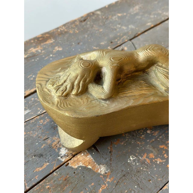Vintage Gold-Painted Carved Wood Nude in Repose, Circa 1950s For Sale - Image 4 of 12